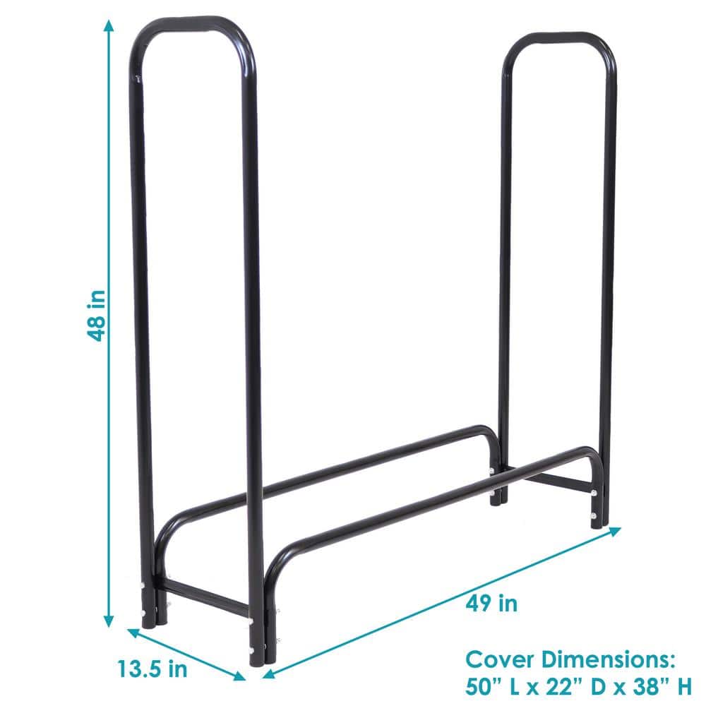 4-Foot Black Steel Firewood Log Rack with Weather-Resistant Cover