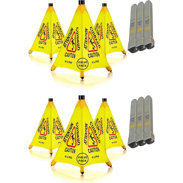 30 in. Foldable Yellow Multi-Lingual Pop-Up Caution Wet Floor Sign Safety Cone with Wall Mount Cover (10-Pack)