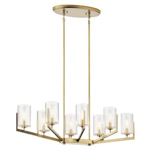Nye 36.75 in. 8-Light Brushed Natural Brass Transitional Shaded Oval Chandelier for Dining Room