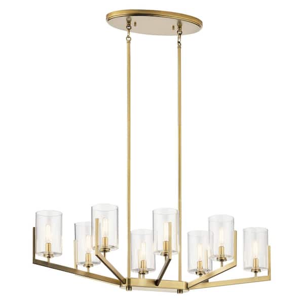 KICHLER Nye 36.75 in. 8-Light Brushed Natural Brass Transitional Shaded Oval Chandelier for Dining Room