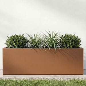 16 in. Brown Metal Rectangular Planter Box-Outdoor Garden Flower Container
