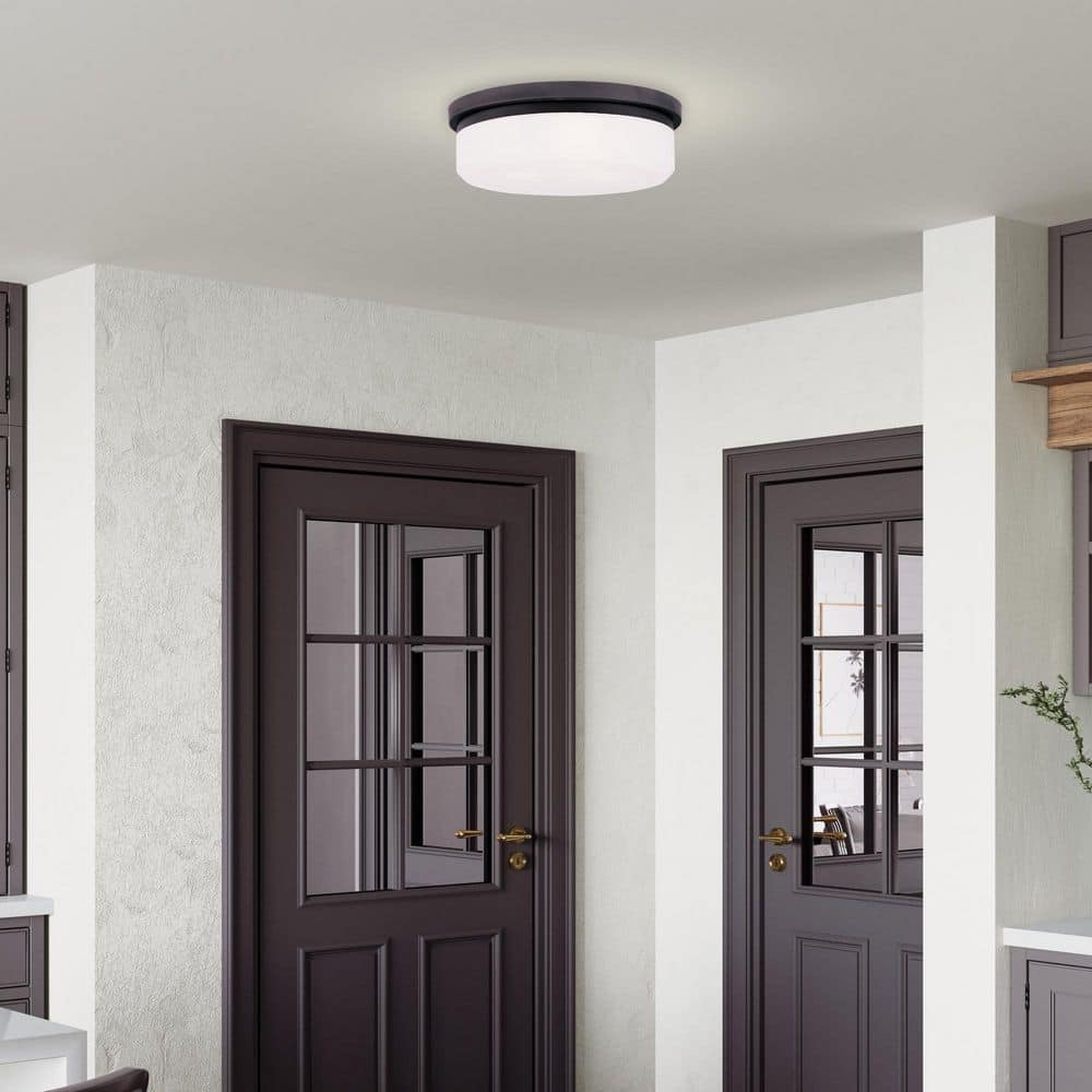 Stratus Modern 3-Light Flush Mount in Bronze with Hand-Blown Satin White Glass