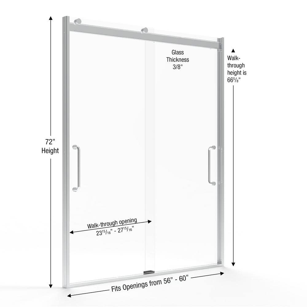 Arelo 56" - 60" W x 72" H Clear Glass Chrome Sliding Shower Door