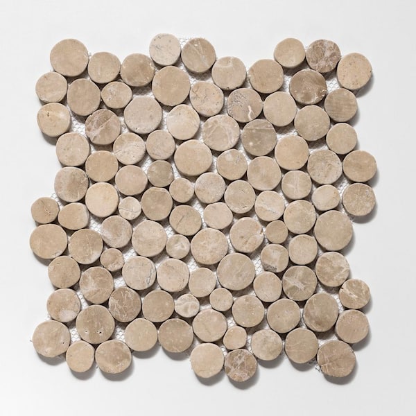 TILE CONNECTION Stone Penny Rounds Tan 11-1/2 in. x 11-1/2 in. Honed Marble Mesh-Mounted Mosaic Tile (10.12 sq. ft./Case)
