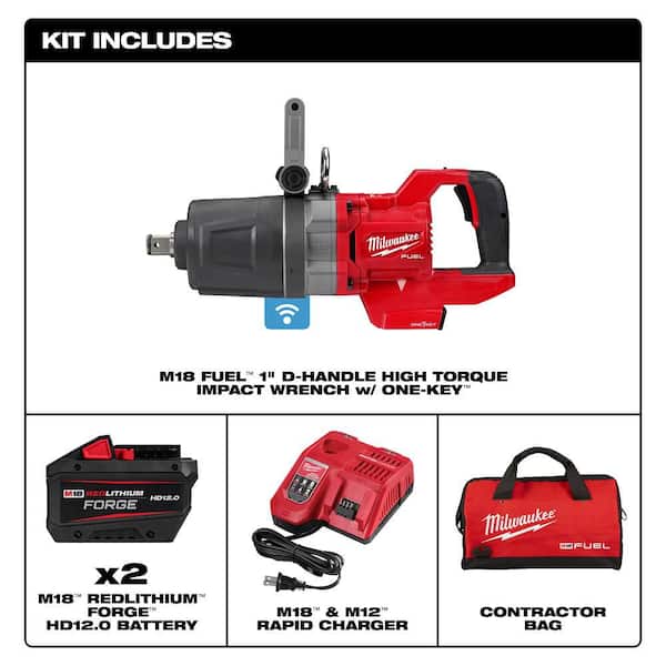 M18 FUEL 18V Lithium-Ion Brushless Cordless 1 in. Impact Wrench with D-Handle Kit with Two 12.0 Ah Batteries
