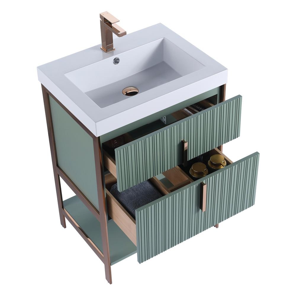 24 in. W x 18 in. D x 33.5 in. H Mint Green Bath Vanity with White Gel Coated Acrylic Top with Rose Gold Hardware price history on PriceWatchPro