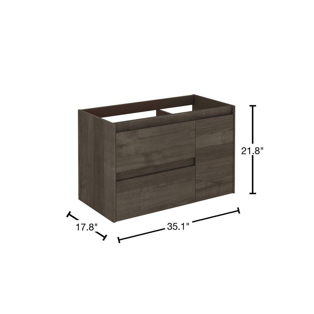Ambra 35.1" Dark Brown MDF Wall Mounted Single Vanity Base