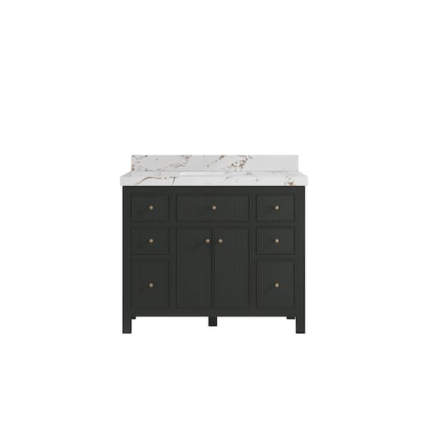 Willow Collections Sonoma 42 in. Single Sink Freestanding Black Top Bath Vanity with Viola Brown Quartz Top Unassembled