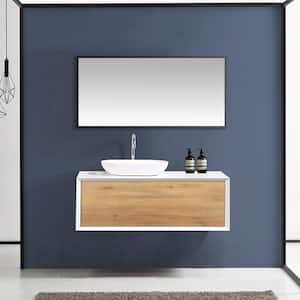 48 in. W x 22 in. D x 16 in. H Wall-Mounted Bath Vanity in White Oak with Matt White Solid Surface Top