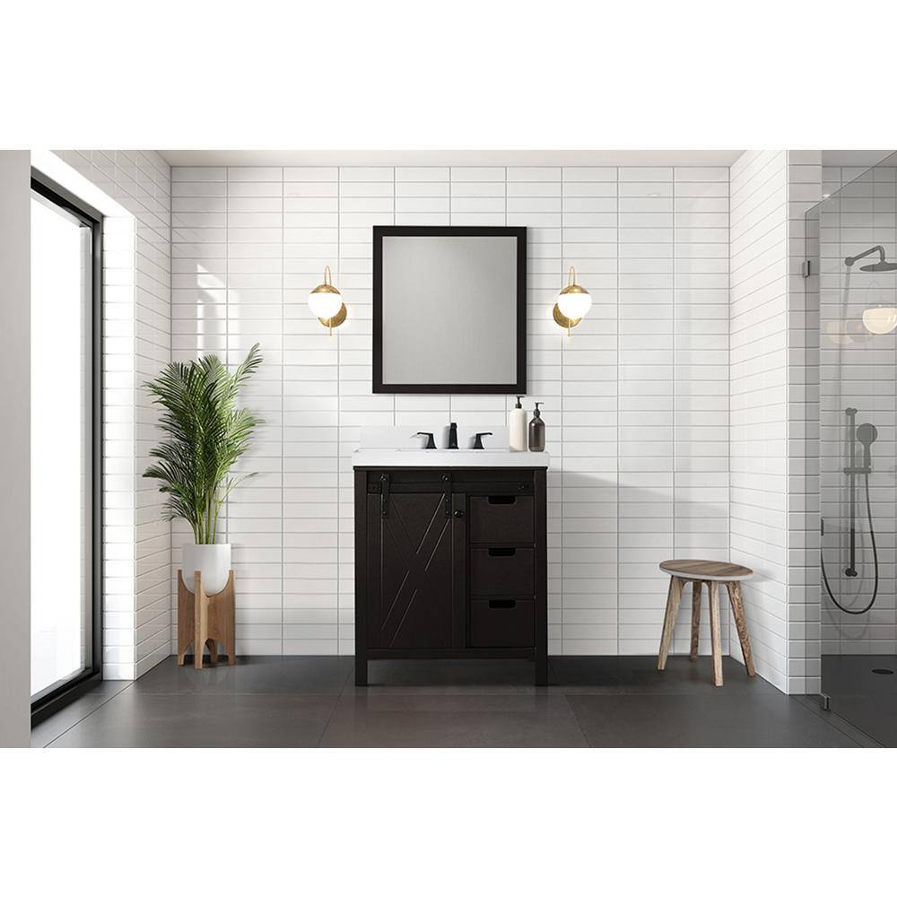 Marsyas 30" Brown Vanity with White Quartz Top and Mirror