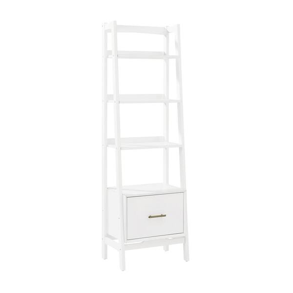 White Wood 4 Shelf Ladder Bookcase, 69 In White Wood 4 Shelf Ladder Bookcase With Open Back