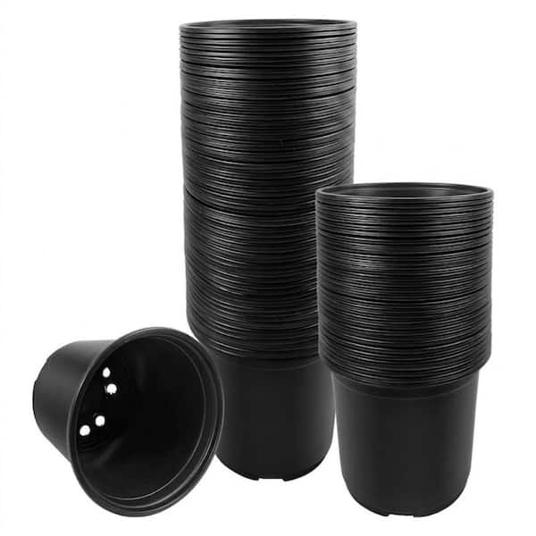 4 in. Plastic Nursery Pots for Seedlings and Cuttings with Drainage Holes, Flexible and Reusable, Black, 100-Pack
