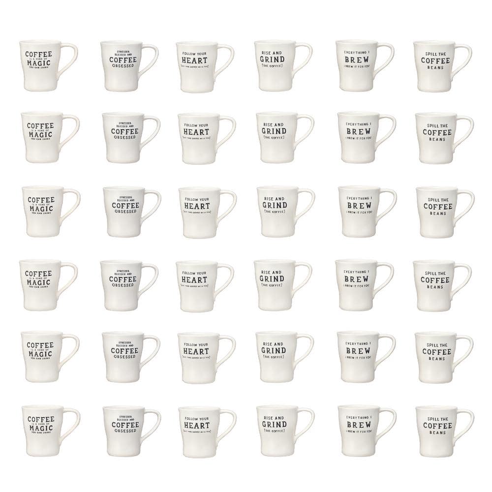 Inspirational White Ceramic Beverage Mug Set, 12 oz