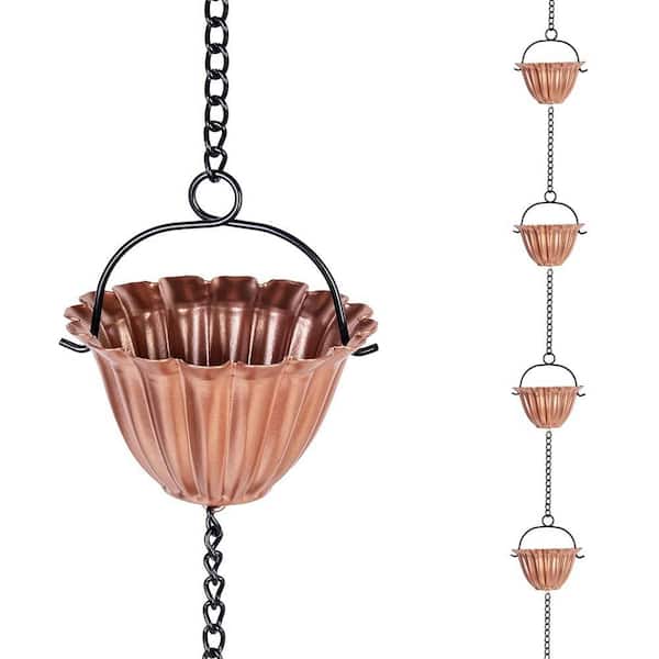 9 ft. Rain Chain, Thick Metal Rain Gutter Chains, 12 Gold Flower Cups, Adjustable Rain Catcher Chain for Eaves Drainage