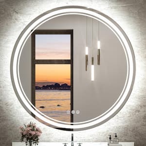 24 in. W x 24 in. H Round Frameless BacklitandFrontlit 3 Colors Dimmable LED Anti-Fog Wall Mount Bathroom Vanity Mirror