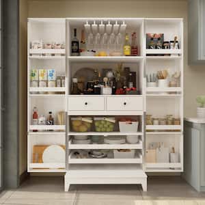 White Wood 31.5 in. W Buffet Kitchen Wine Cabinet With Double Doors, Pull-out Wine Rack, Drawers