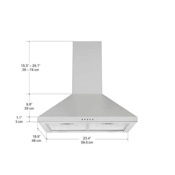 Ancona AN1166 24 Inch Stainless Steel Convertible Chimney Style Wall Mount  Hood