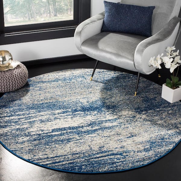 Evoke 5 ft. x 5 ft. Navy/Ivory Round Solid Area Rug