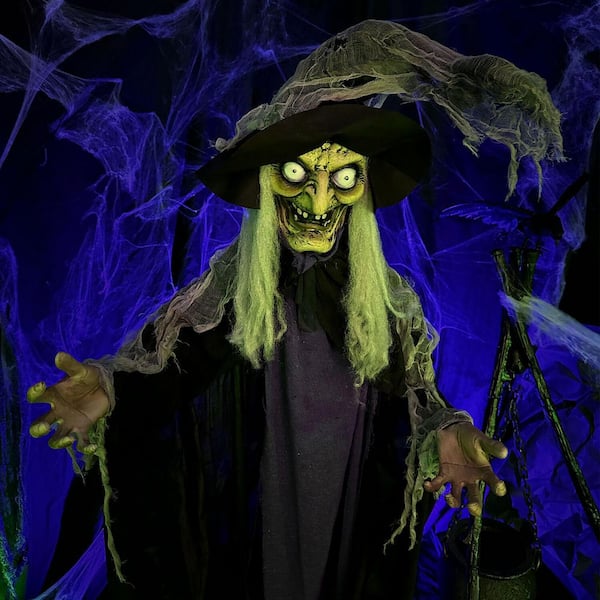Haunted Hill Farm 6.25 ft. Poseable Animatronic Witch with Lights