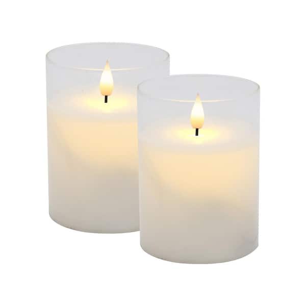 Battery Operated LED Glass Candles with Moving Flame (Set of 2)