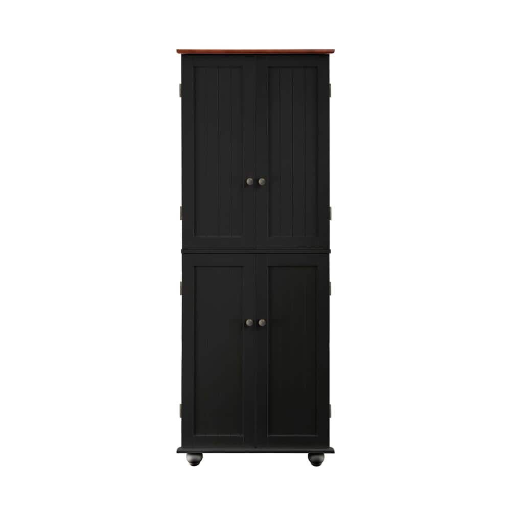 Black/Walnut 2-Tone Accent Storage Cabinet with 4-Doors