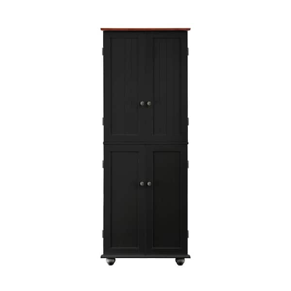 Unbranded Black/Walnut 2-Tone Accent Storage Cabinet with 4-Doors