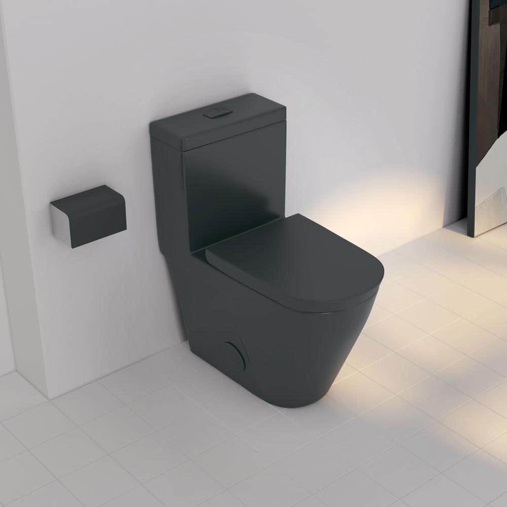Turner Matte Black Elongated Dual Flush One-Piece Toilet