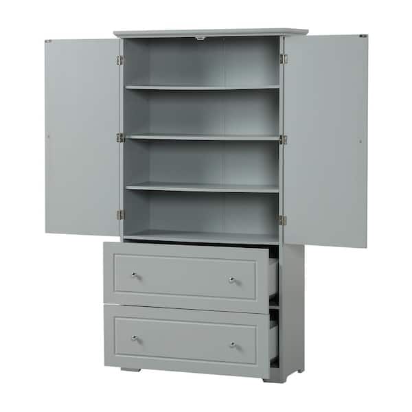 Unbranded 32.6 in. W x 13 in. D x 62.3 in. H Gray Linen Cabinet with Two Drawers and Adjustable Shelf for Bathroom