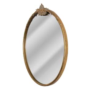 24 in. W x 25.5 in. H Vintage Antique Brass Round Ornate Metal Framed Accent Wall Mirror