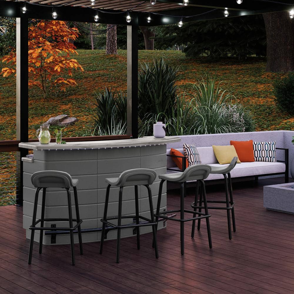 Suncast Gray Resin and Steel Outdoor Bar Chair Set