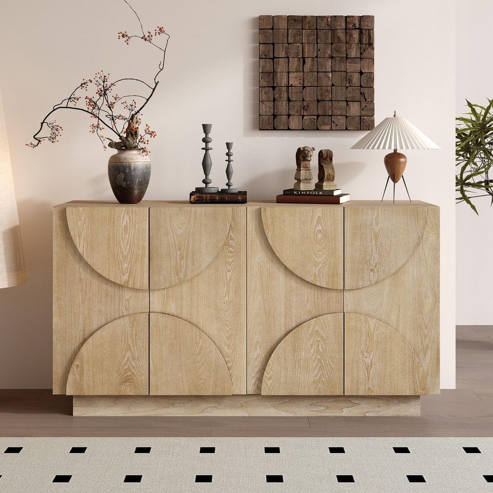Natural MDF Wood Sideboard Buffet Cabinet with Semi-Circular Handles and Adjustable Shelves price history on PriceWatchPro