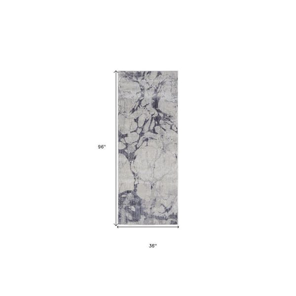 Ivory, Blue 2 ft. x 8 ft. Abstract Runner Rug
