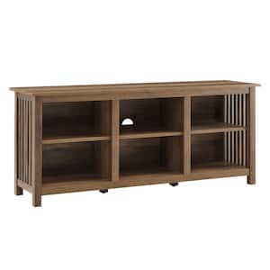 58 in. Rustic Oak Wood Mission Open Storage Media Console with Cable Management Fits TV's up to 65 in.