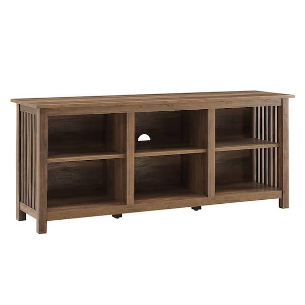 Welwick Designs 58 in. Rustic Oak Wood Mission Open Storage Media Console with Cable Management Fits TV's up to 65 in.