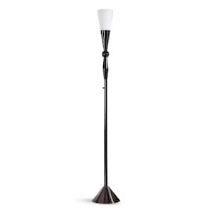 Dione 71 in. Dimmable LED Chrome Black Metal Torchiere Floor Lamp with LED Bulb