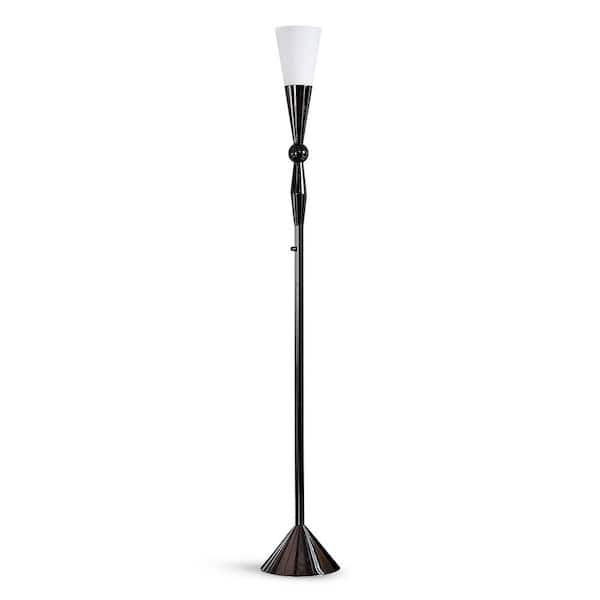 HomeGlam Dione 71 in. Dimmable LED Chrome Black Metal Torchiere Floor Lamp with LED Bulb
