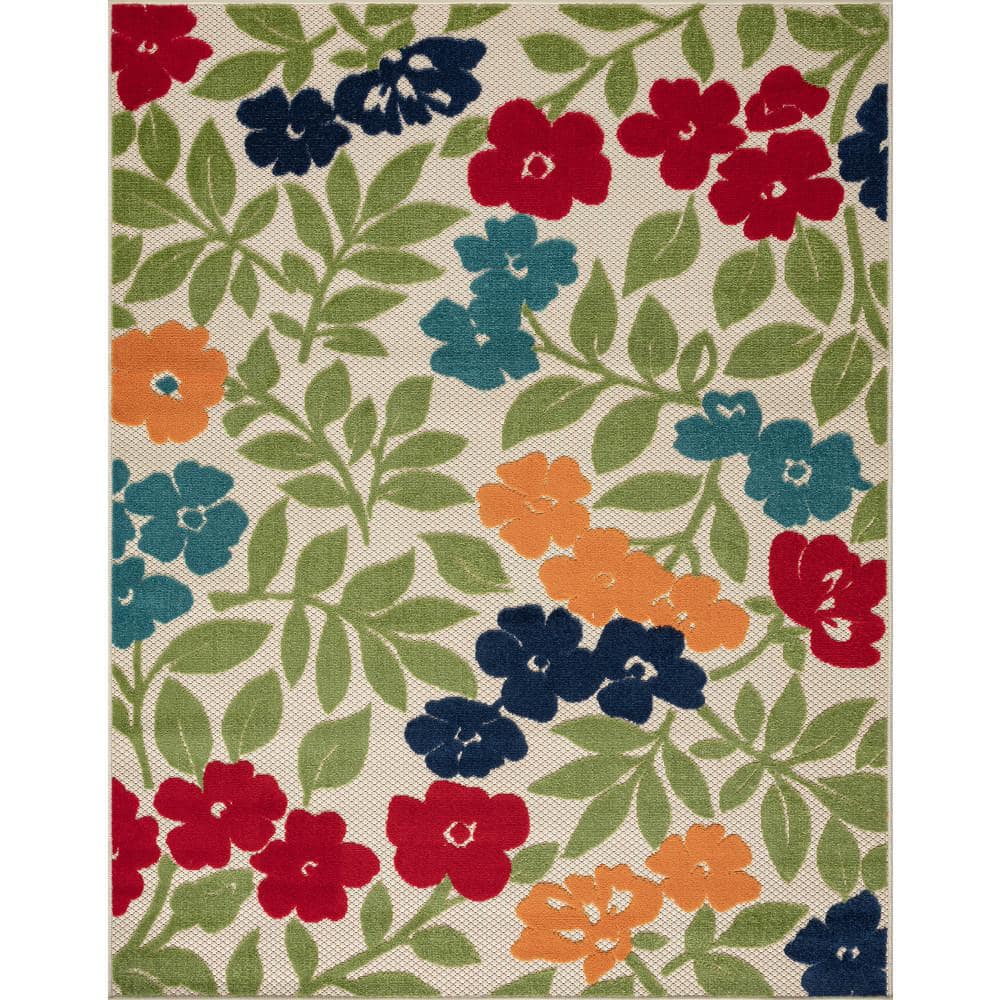 Bliss Rugs Transitional 5x7 Area Rug (5'1'' x 7'3'') Floral Aqua, Light Red Indoor Outdoor Rectangle Easy to Clean