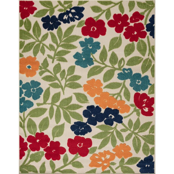 Tayse Rugs Oasis Floral Multi-Color 8 ft. x 10 ft. Indoor/Outdoor Area Rug