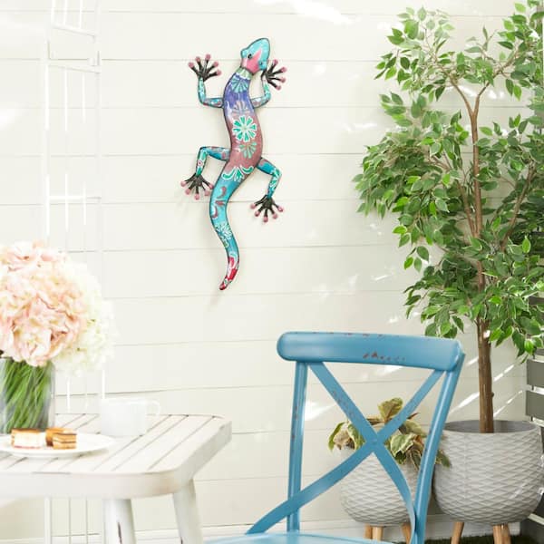 18 in. x  33 in. Metal Multi Colored Indoor Outdoor Lizard Wall Decor