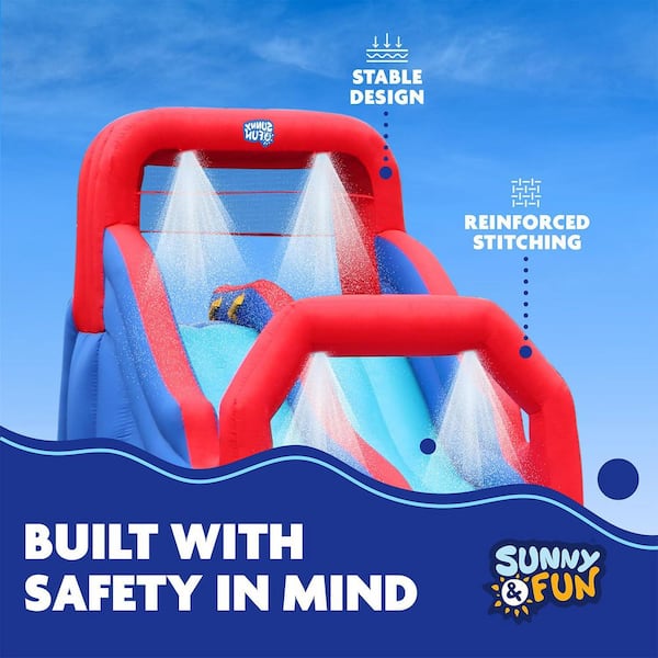 SUNNY & FUN Dual Splash Blue Inflatable Water Slide Park and Blow