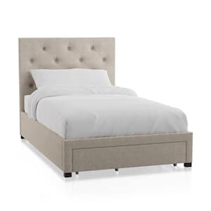 Stevies Beige Twin Upholstered Wood Frame Platform Bed With Foot Drawer