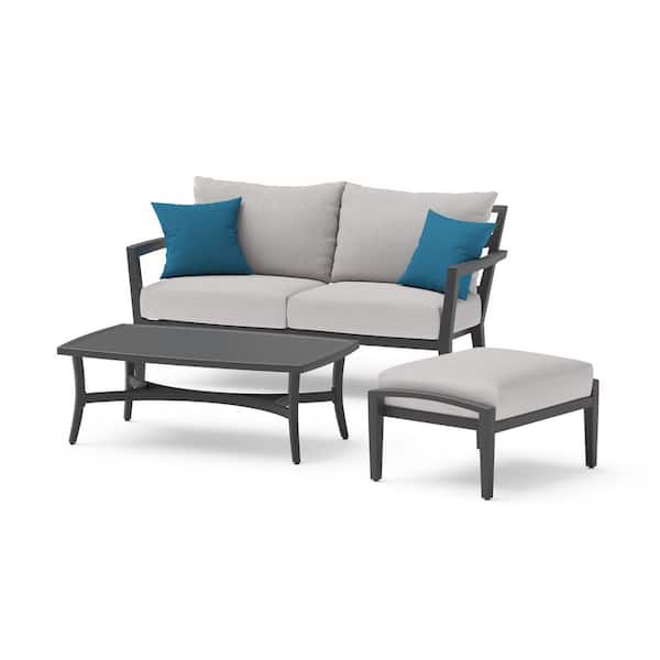 RST BRANDS Venetia 3-Piece Aluminum Patio Conversation Set with Sunbrella Gray Cushions