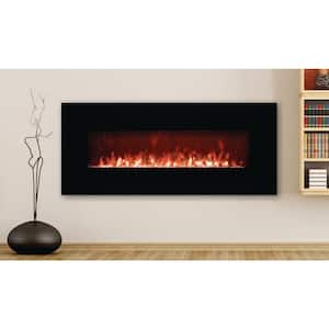 50 in. LED Wall-Mounted Electric Fireplace with Crystal Flame Effect in Black