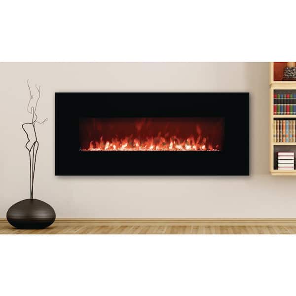 Sun-Ray 50 in. LED Wall-Mounted Electric Fireplace with Crystal Flame Effect in Black