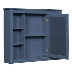 35 in. W x 7 in. D x 29 in. H Bathroom Storage Wall Cabinet in Blue with Mirror