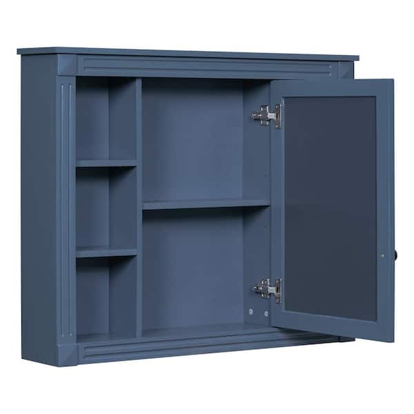 Unbranded 35 in. W x 7 in. D x 29 in. H Bathroom Storage Wall Cabinet in Blue with Mirror