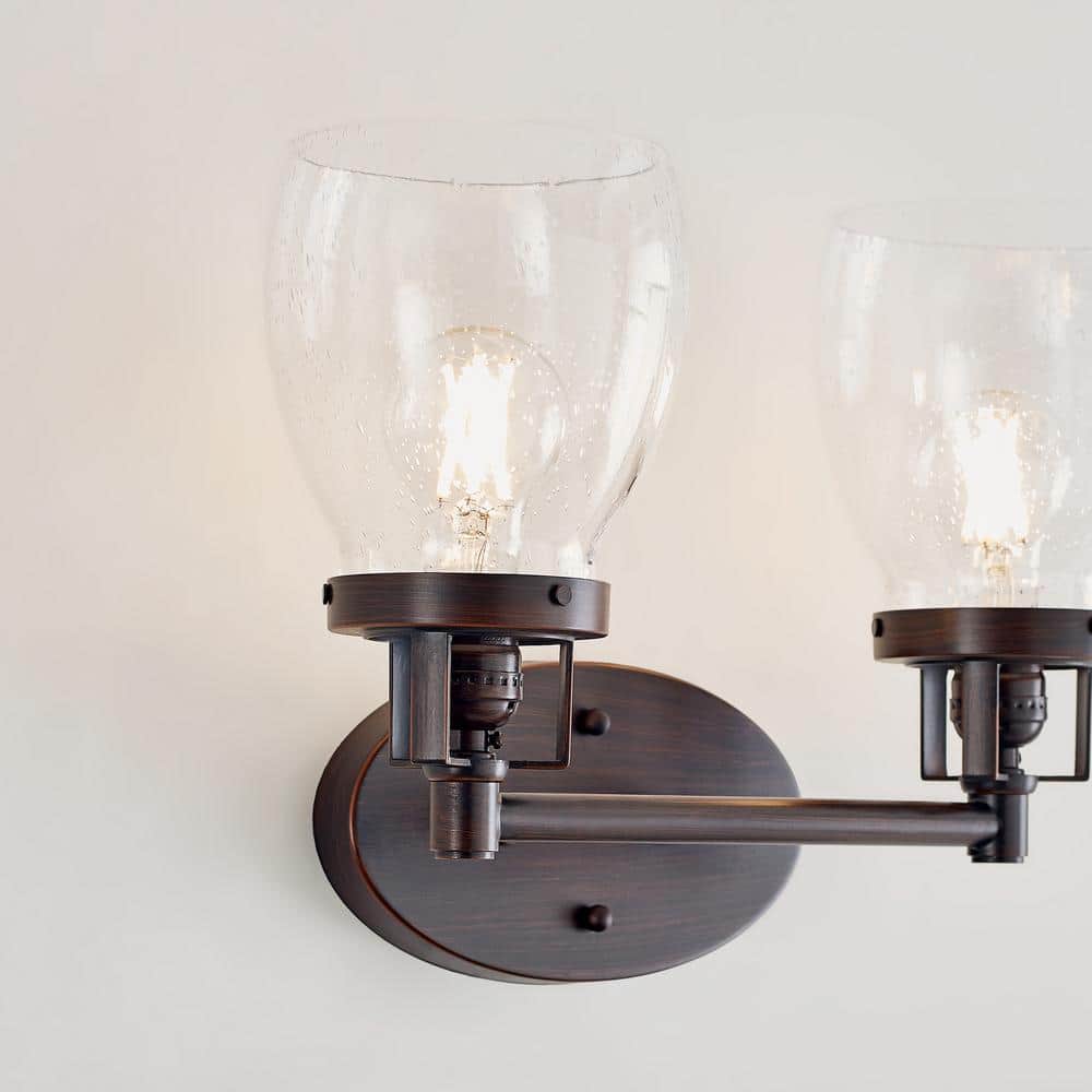 Belton Bronze 2-Light Wall Bath with Clear Seeded Glass