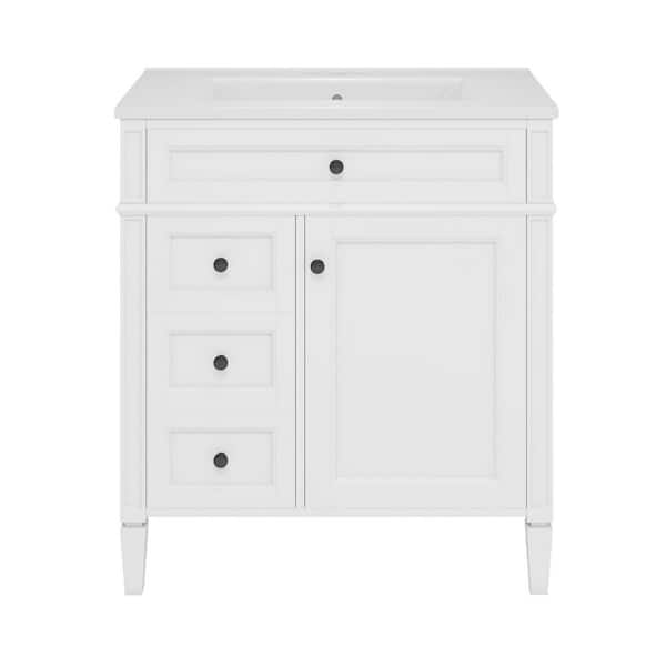 Siavonce 34 in. H Bathroom Storage Cabinet with Overhead Sink 2 Drawers Adjustable Dividers and Flip-Out Drawer White