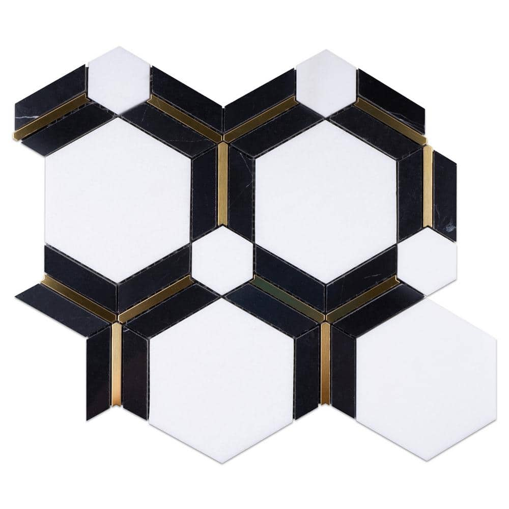 Natural Dorato White Gold 11.11 in. x 9.61 Honeycomb Polished Marble Mosaic Tile Sample -  MOLOVO, NDO-10-SAMPLE