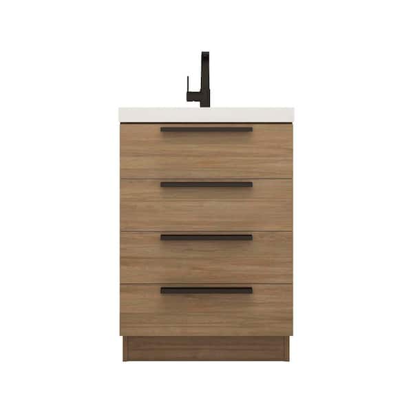 Carla 24 in. W x 20 in. D x 35 in. H Single Sink Freestanding Bath Vanity in Dark French Oak with White Acrylic Top